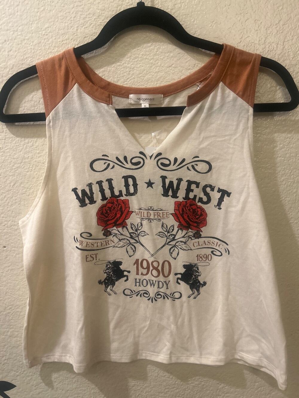 No Comment Juniors Wild West Crop Cute Summer T-shirt Medium Sleeveless NWT